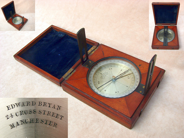 Mahogany cased surveyors compass by Edward Bryan Manchester
